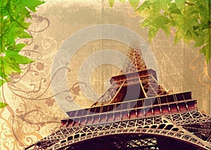 Grunge Eiffel Tower in sepia photo