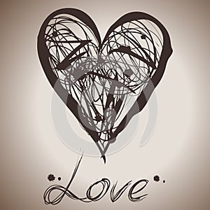 Grunge elegance ink splash illustration of heart