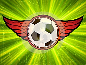 Grunge emblem, winged soccer ball. EPS 8
