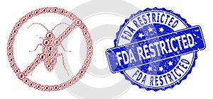 Grunge FDA Restricted Round Watermark and Recursion Forbidden Cockroach Icon Composition