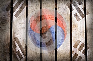 Grunge filtered,South Korea national flag on wood.