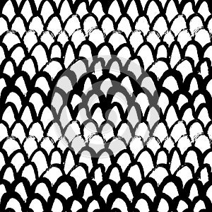 Grunge fish scale hand drawn seamless pattern. Scribble charcoal arches, cambered doodle drawing. photo