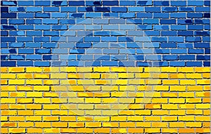 Grunge flag of Ukraine on a brick wall