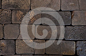 Grunge flooring nade of crosscut railroad ties photo