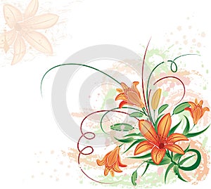 Grunge floral background with lilium, vector photo