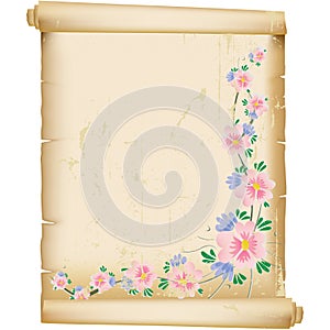 Grunge floral background on vintage manuscript pap