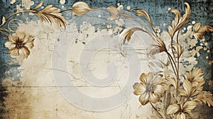 A grunge floral design on a faded paper background. Generative