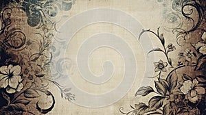 A grunge floral design on a faded paper background. Generative