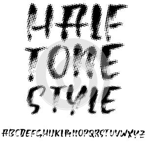 Grunge font. Halftone style alphabet. Vector illustration.