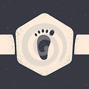 Grunge Foot massage icon isolated on grey background. Monochrome vintage drawing. Vector