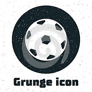 Grunge Football ball icon isolated on white background. Soccer ball. Sport equipment. Monochrome vintage drawing. Vector