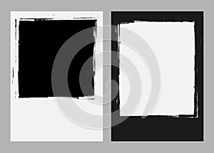 Grunge Frame Abstract Background Vector Set. Ink brush splash effect, black and white border collection.