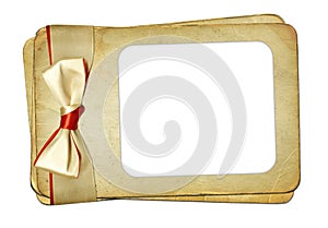 Grunge frame with bow on isolated background