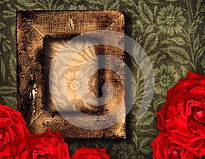 Grunge frame and roses