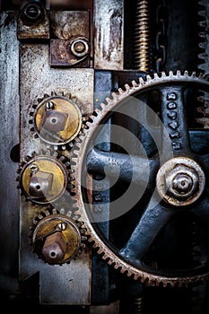 Grunge gears and wheel on assembly line