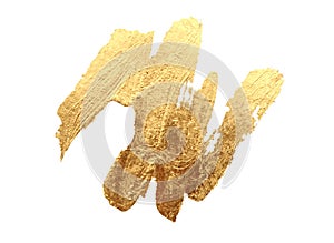 Grunge Gold and bronze glitter color smear painting on white. Abstract glow shiny background