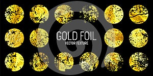 Grunge gold foil, shiny handmade circles. Golden glittering texture, pattern. Luxury shining hand drawn background