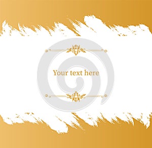 Grunge gold frame banner. Retro template ornate with ornaments with central white background for your text diary.