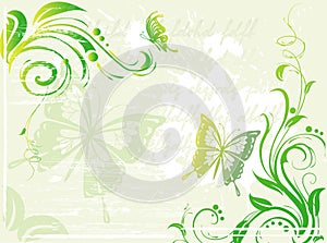 Grunge green background with floral element