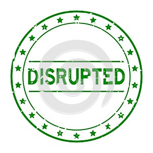 Grunge green disrupted word round rubber stamp on white background