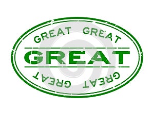 Grunge green great word oval rubber stamp on white background