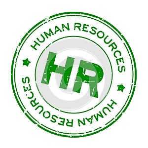 Grunge green HR word Abbreviation of Human Resources round rubber stamp on white background photo