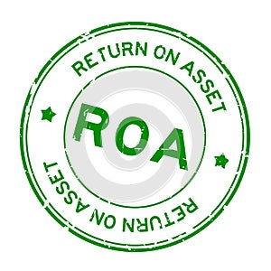 Grunge green ROA Abbbreviation of Return on assets word round rubber stamp on white background