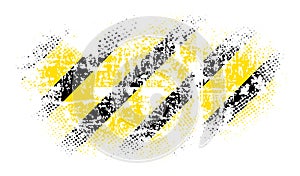 Grunge halfton, texture with shabby old stripes in black and yellow, design flat style vector illustration, isolated on