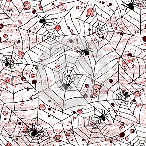 Grunge halloween abstract seamless pattern background with bloody blood red stains