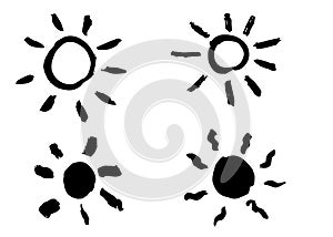 Grunge hand drawn sun. Vector, isolated.