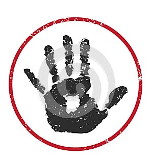 Grunge hand and red circle showing stop