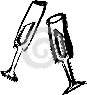 Grunge Handdrawn Dry Brush Ink Champagne Glasses Icon