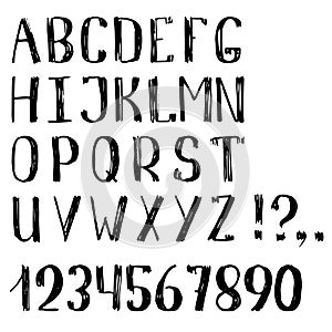 Grunge handwritten letters on white background. English alphabet vector letters. Informal vintage font set.