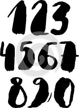 Grunge Handwritten Numbers Modern Dry Brush Lettering Set