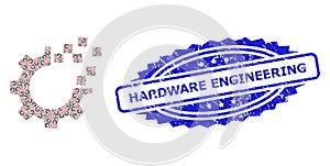 Grunge Hardware Engineering Seal and Fractal Auto Gear Repair Icon Mosaic