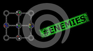 Grunge hashtag Enemies Seal with Net Grid Centers Glare Icon with Colorful Glare Spots