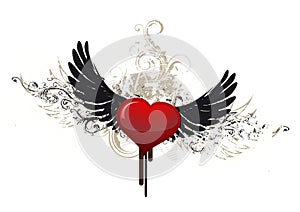 Grunge heart witj wings