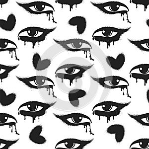 Grunge hearts and tearful eyes pattern