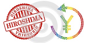 Grunge Hiroshima Stamp and Rainbow Japanese Yen Refund Composition Icon of Circles