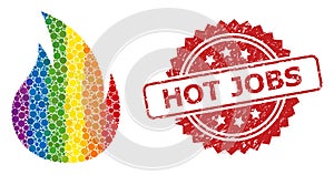 Grunge Hot Jobs Stamp and Spectrum Fire Collage