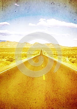 Grunge image of highway and blue sky