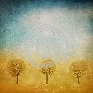 Grunge image of trees over grunge background