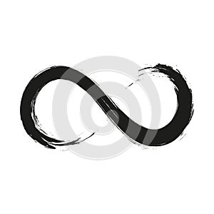 Grunge infinity symbol. Hand painted with black paint. Grunge brush stroke. Modern eternity icon. Graphic design element. Infinite