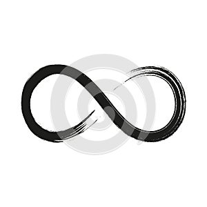 Grunge infinity symbol. Hand painted with black paint. Grunge brush stroke. Modern eternity icon. Graphic design element. Infinite