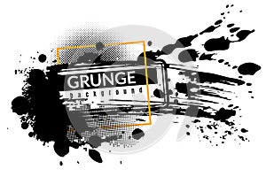 Grunge ink background. Black inked splatter dirt stain splattered spray splash with drops vector abstract texture