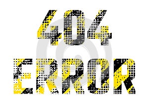 Grunge inscription 404 error with square halftone yellow and black color design flat style vector illustration. isolated