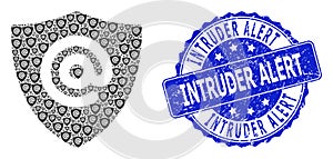 Grunge Intruder Alert Round Watermark and Fractal Email Address Shield Icon Composition