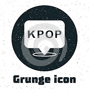 Grunge K-pop icon isolated on white background. Korean popular music style. Monochrome vintage drawing. Vector