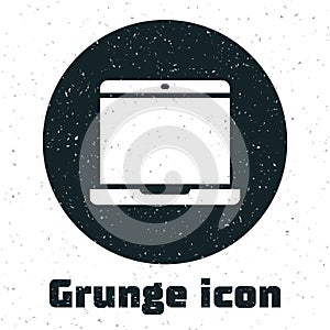 Grunge Laptop icon isolated on white background. Computer notebook with empty screen sign. Monochrome vintage drawing