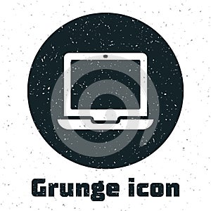 Grunge Laptop icon isolated on white background. Computer notebook with empty screen sign. Monochrome vintage drawing